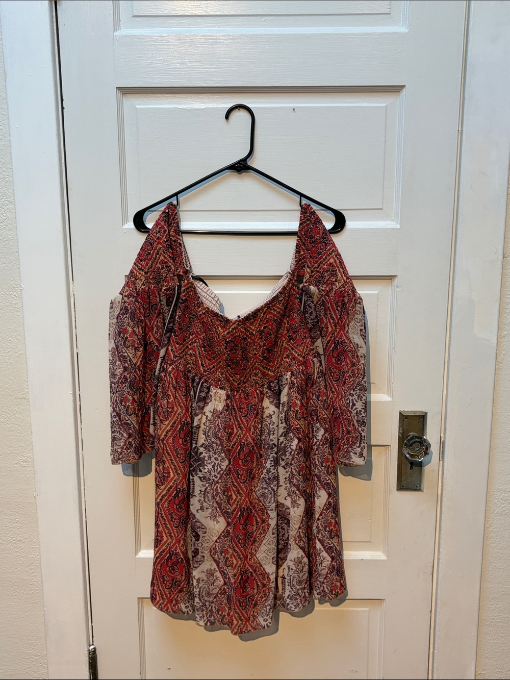 Forever 21 Red Paisley Off-Shoulder Mini Dress